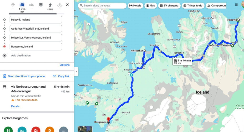Day 9 Iceland Road Trip Map: North Iceland